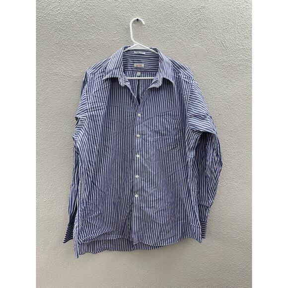 Izod Mens Shirt Size 17.5 34/35 Blue Striped Regular Fit Long Sleeve Button Up - Picture 1 of 11